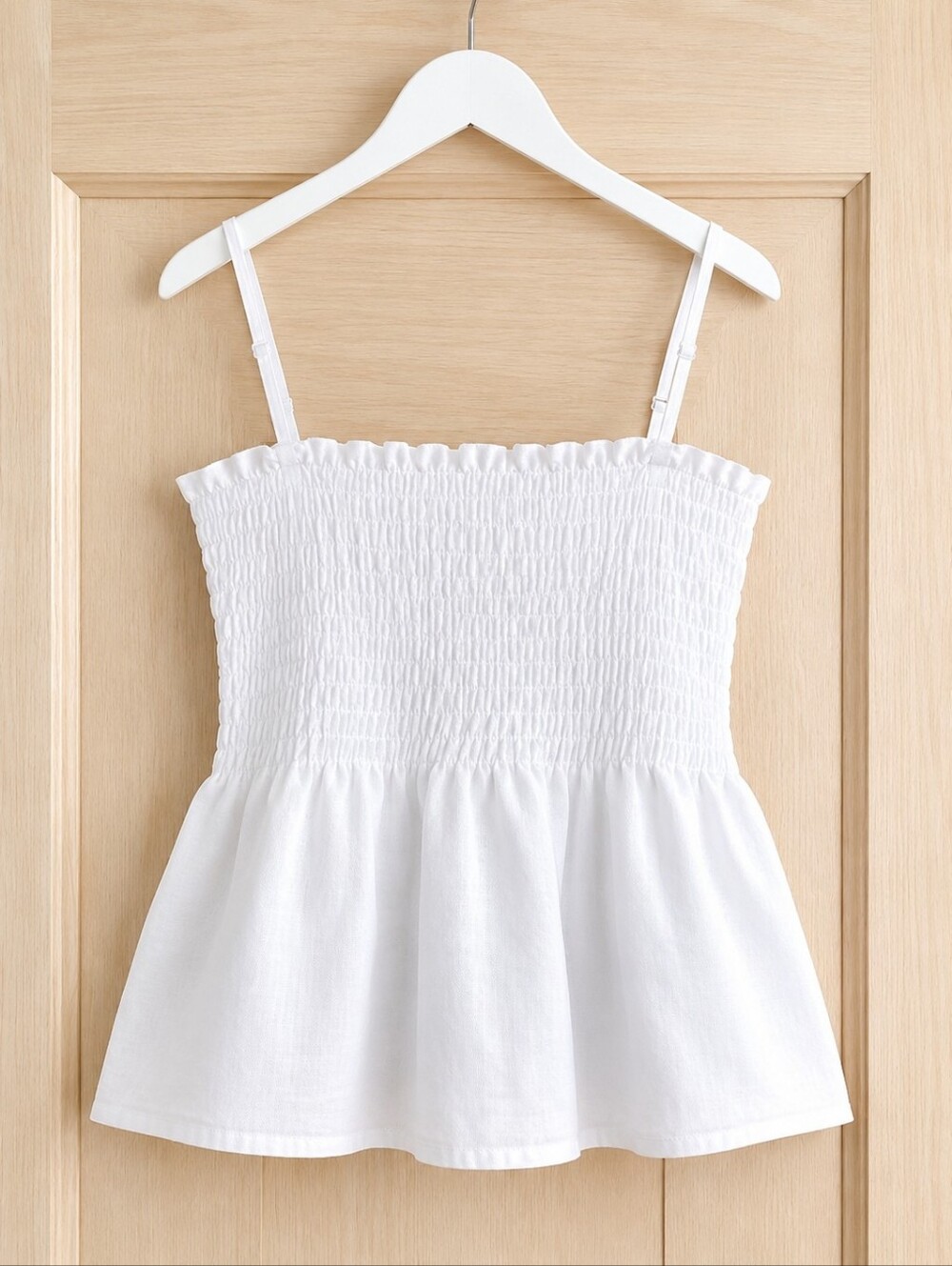 NWOT Cloth & Stone Linen Blend Smocked Peplum Tank White XL Coastal Summer